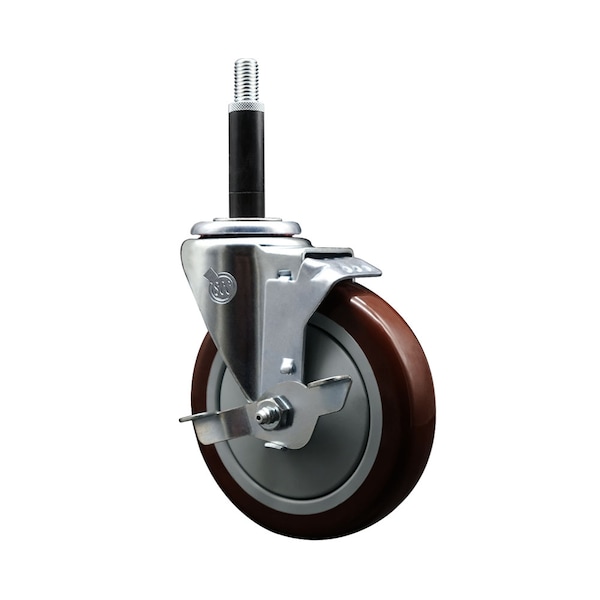 5'' Maroon Poly Swivel 3/4'' Expanding Stem Caster with Brake